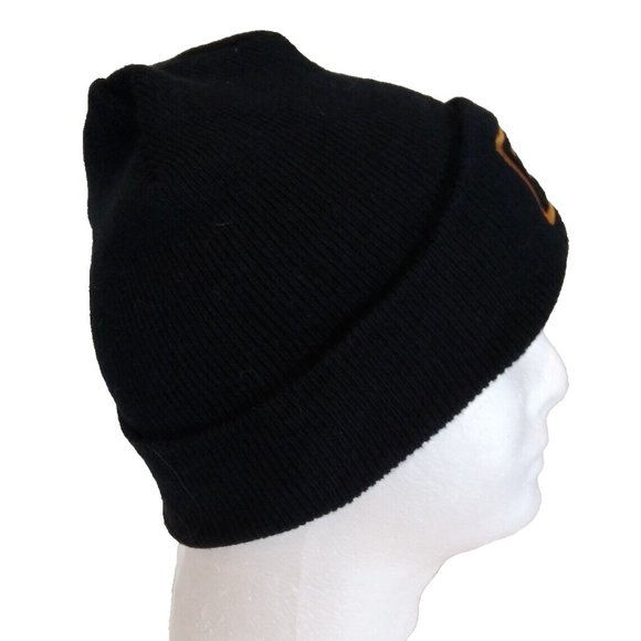 Yupoons Sports Beanie Cap Hat One Size Black with Gold Logo Double Knit Hat Cap - Picture 2 of 5
